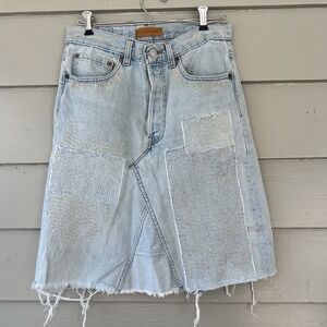 Free‎ People Heirloom Denim Patchwork Skirt Boho Desert Cottagecore Button Fly
